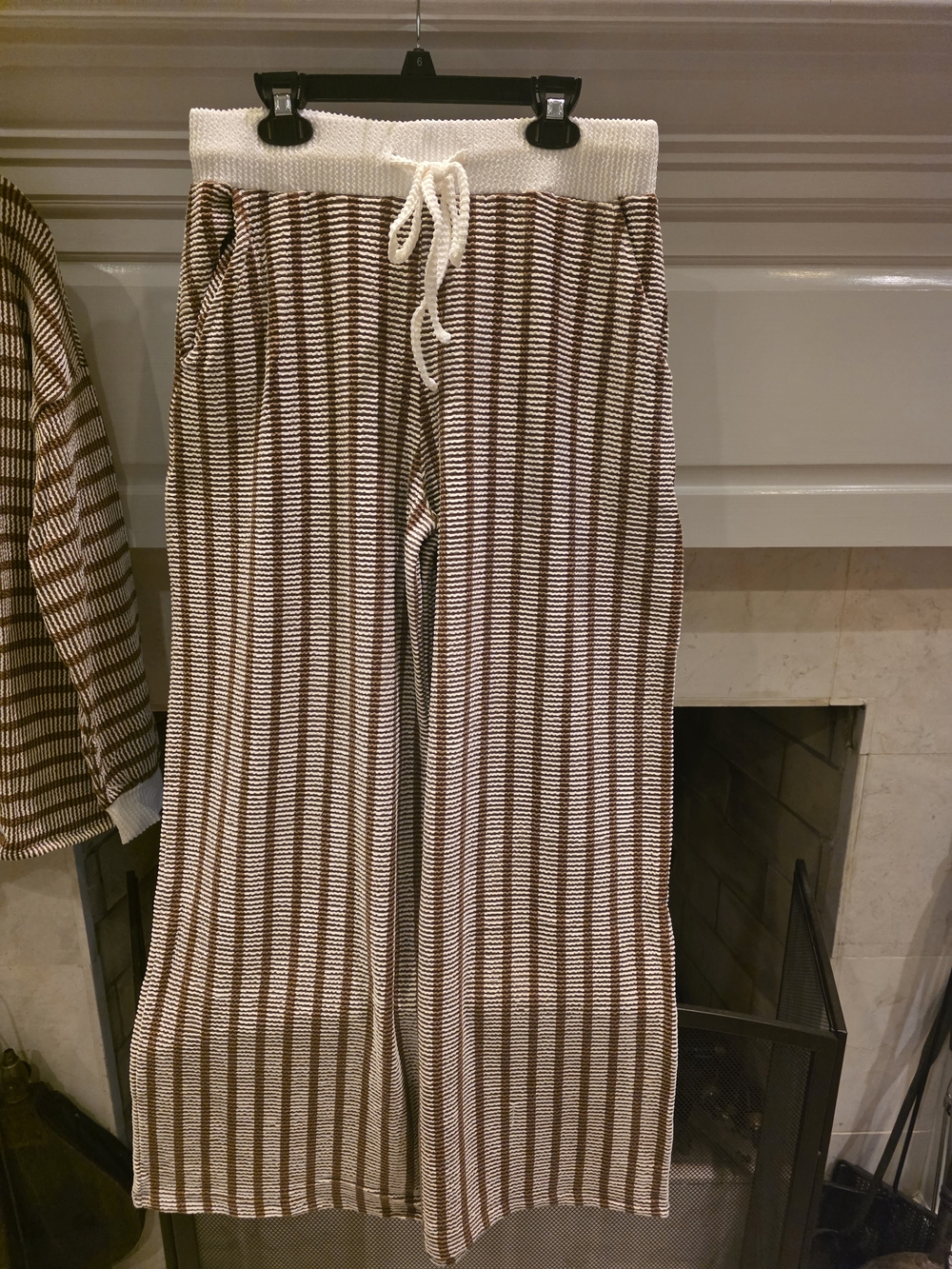 Zenana Outfitters Brown & White Striped Wide-Leg Knit Pants Set - Picture 3 of 5